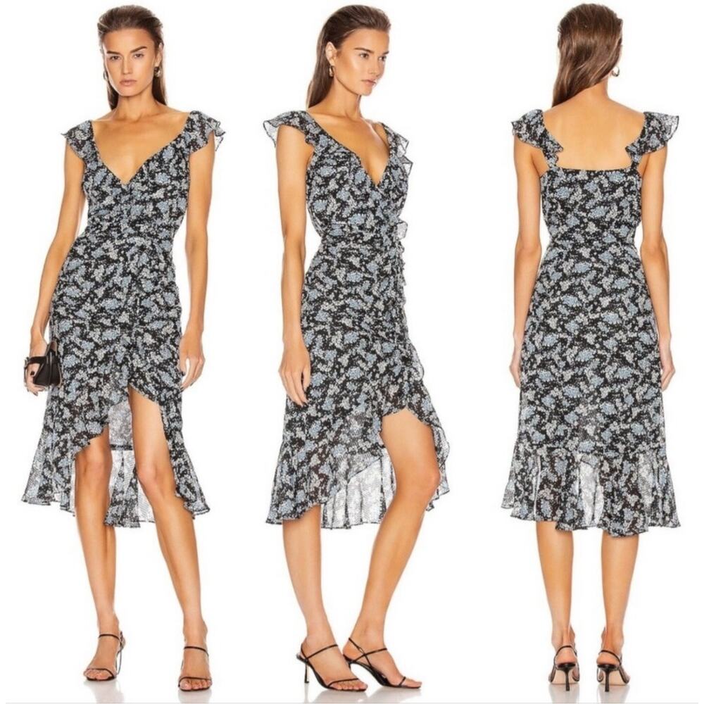 Veronica Beard Black and White Floral Midi Dress